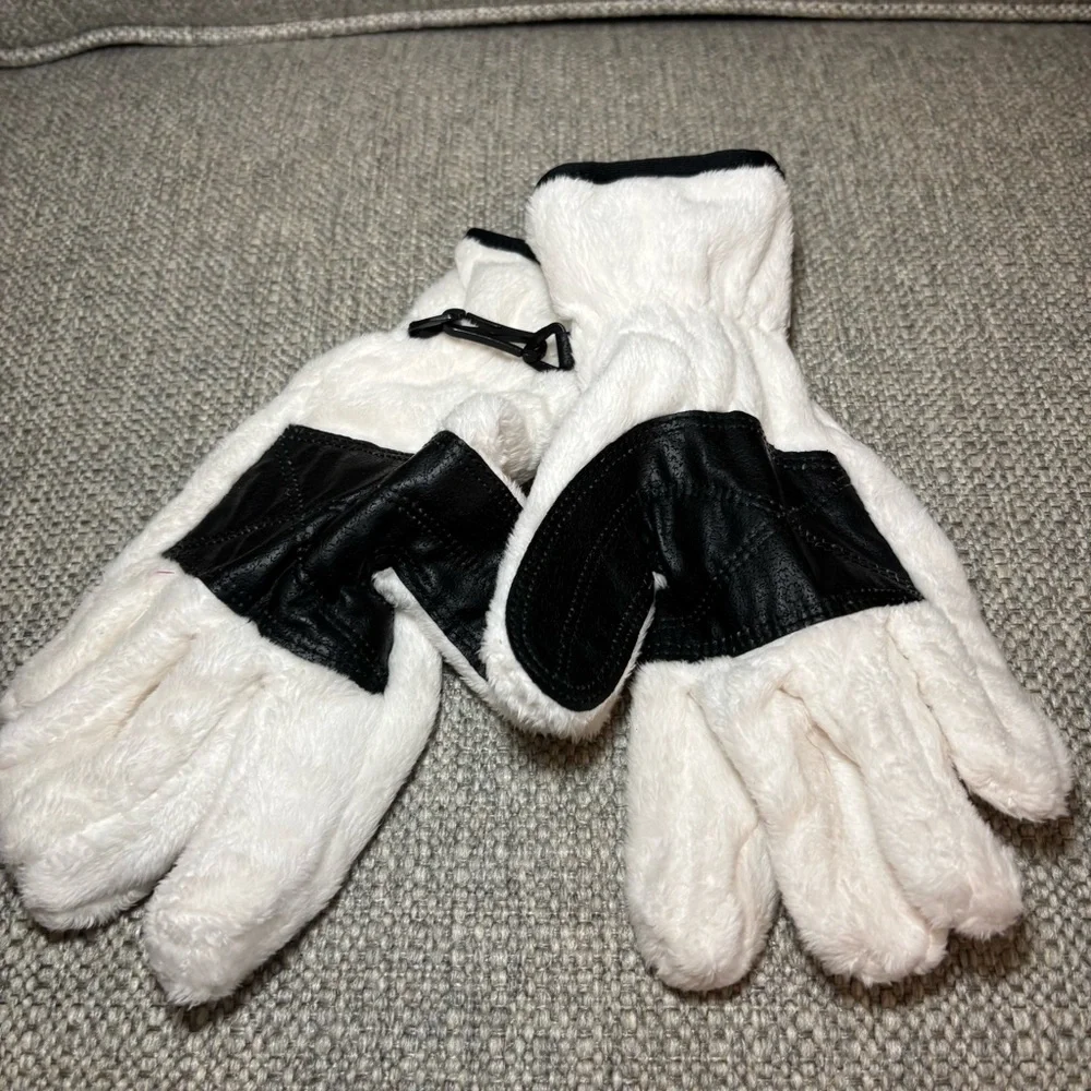 Columbia Women’s Fleece Gloves White Black Trim Soft Cozy Winter Size Small